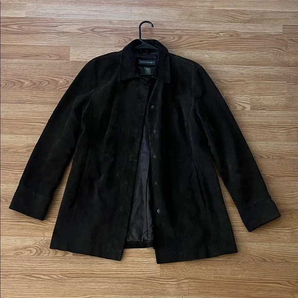 Vintage Banana Republic Women Large Brown Genuine Suede Leather Coat Jacket - Picture 5 of 16